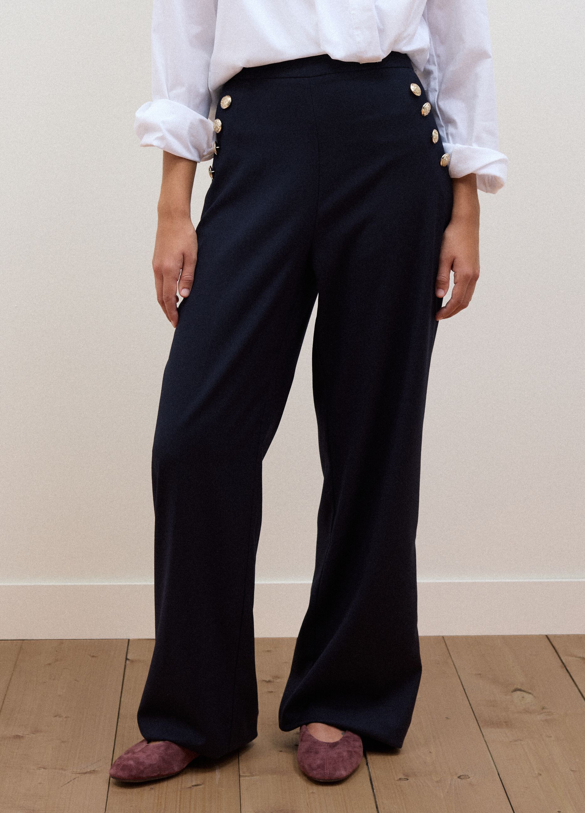 Blue stretch viscose straight-fit trousers