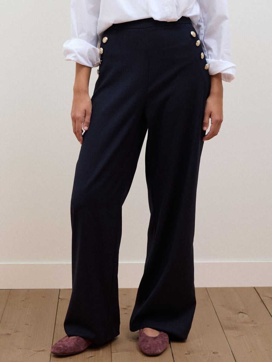 Blue stretch viscose straight-fit trousers_1