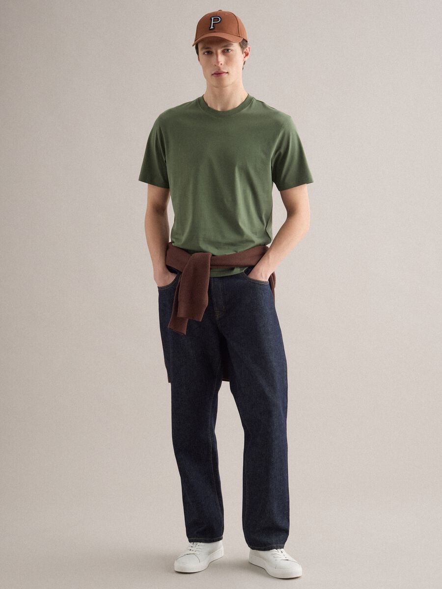 Green pure cotton crew neck T-shirt relaxed fit_2