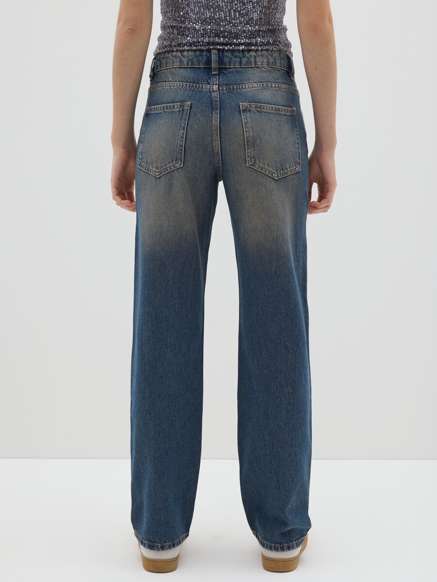 Jeans blu baggy in puro cotone con dettagli glitterati_3