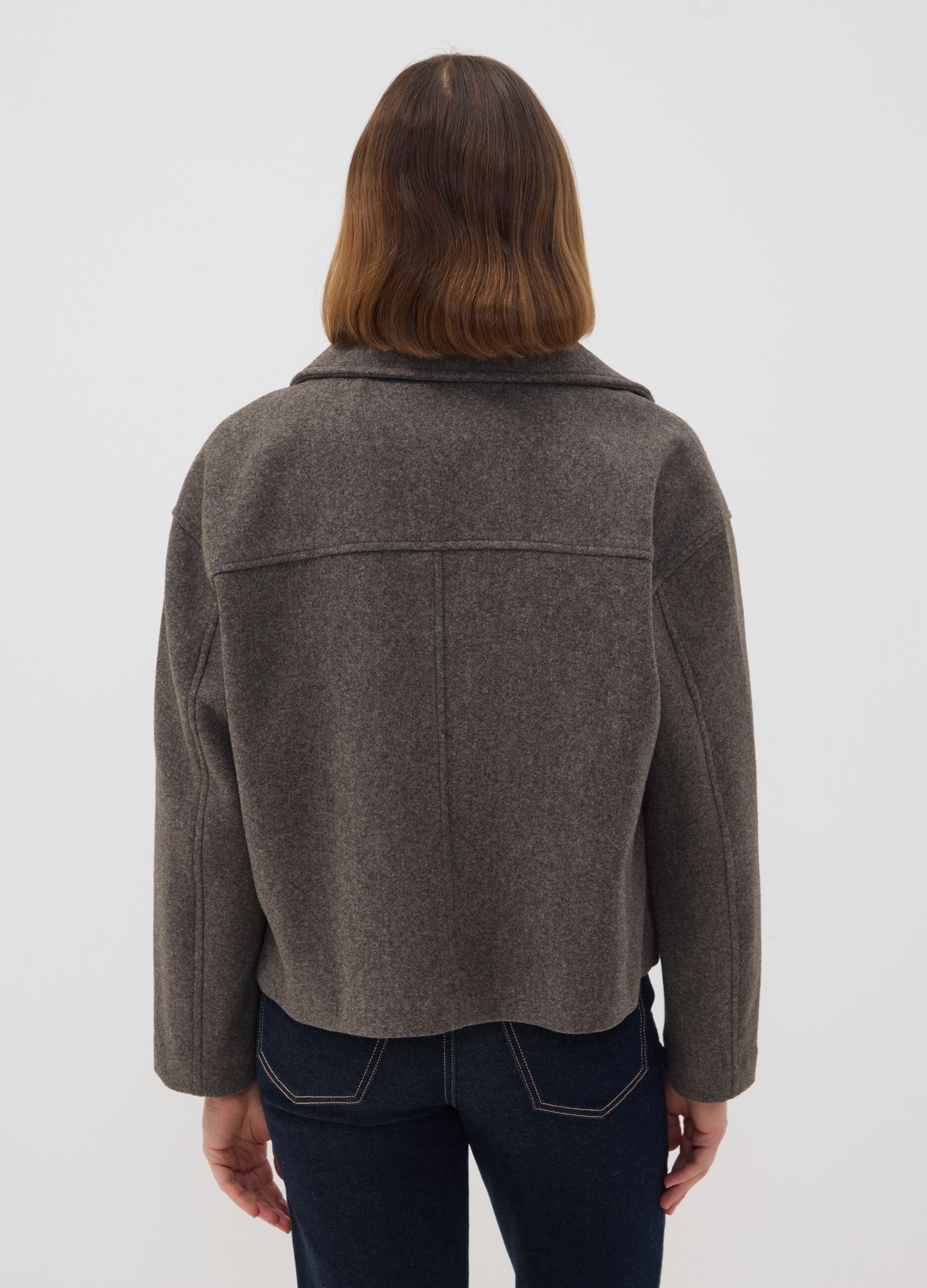 Giacca grigia doppiopetto regular fit con zip e bottoni