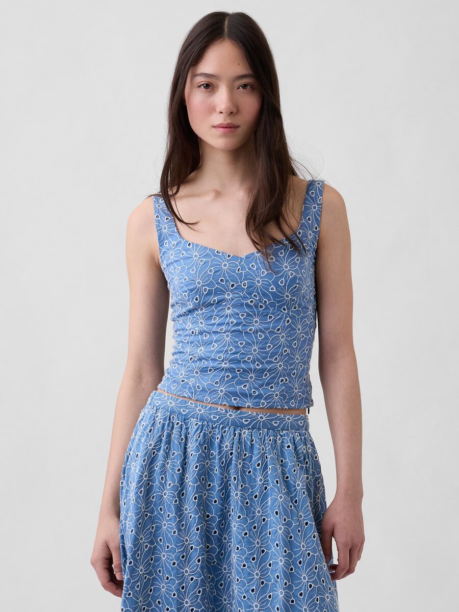 Pure cotton top with broderie floral cutwork_0