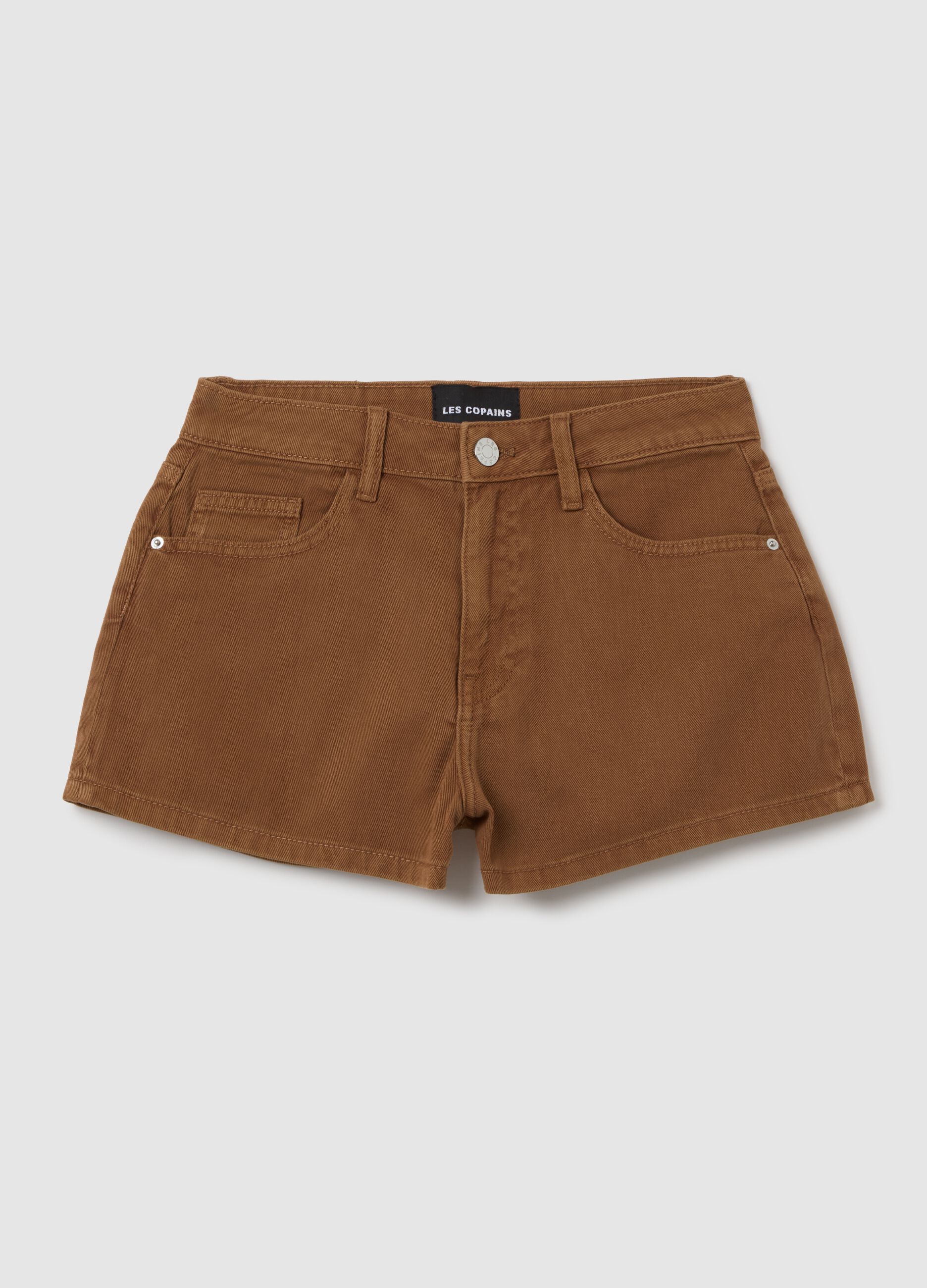 Shorts da donna in puro cotone marrone regular fit