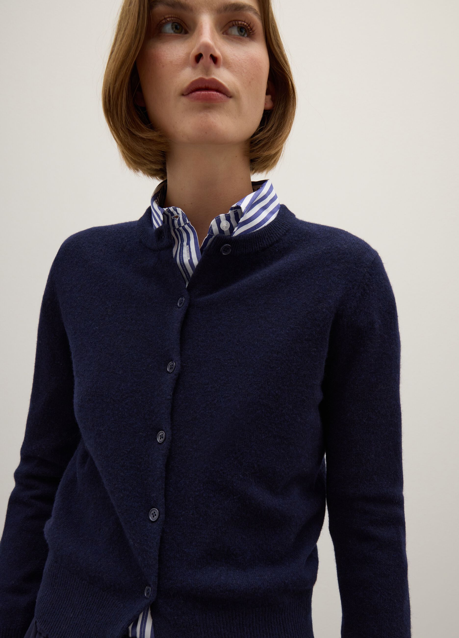 Blue Pure Wool Cardigan Regular Fit