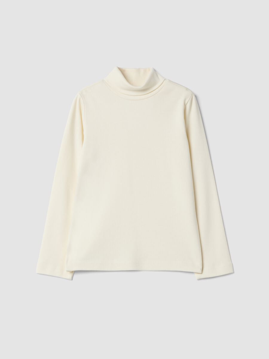 T-shirt bianca a dolcevita in puro cotone organico_0