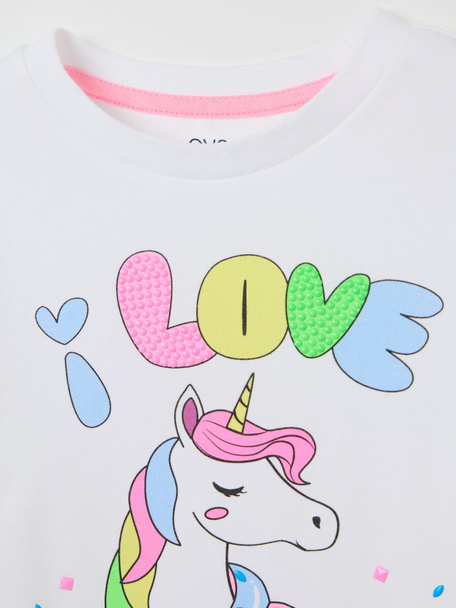 White stretch cotton T-shirt with unicorn print_2