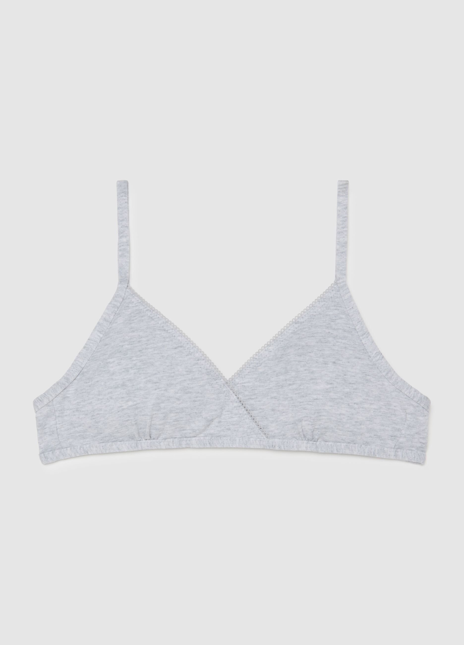 Grey Stretch Cotton Girls' Triangle Bra