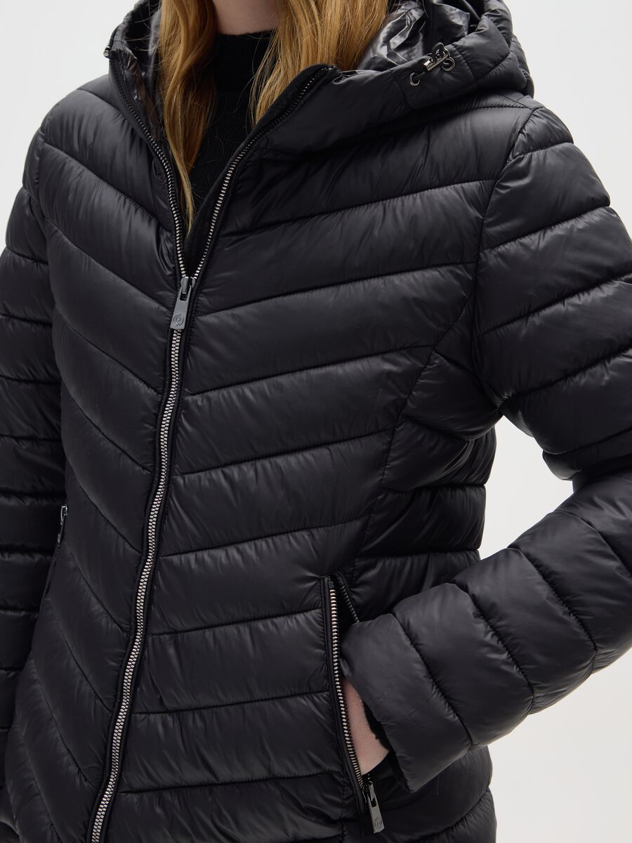 Black padded jacket regular fit with hood_3