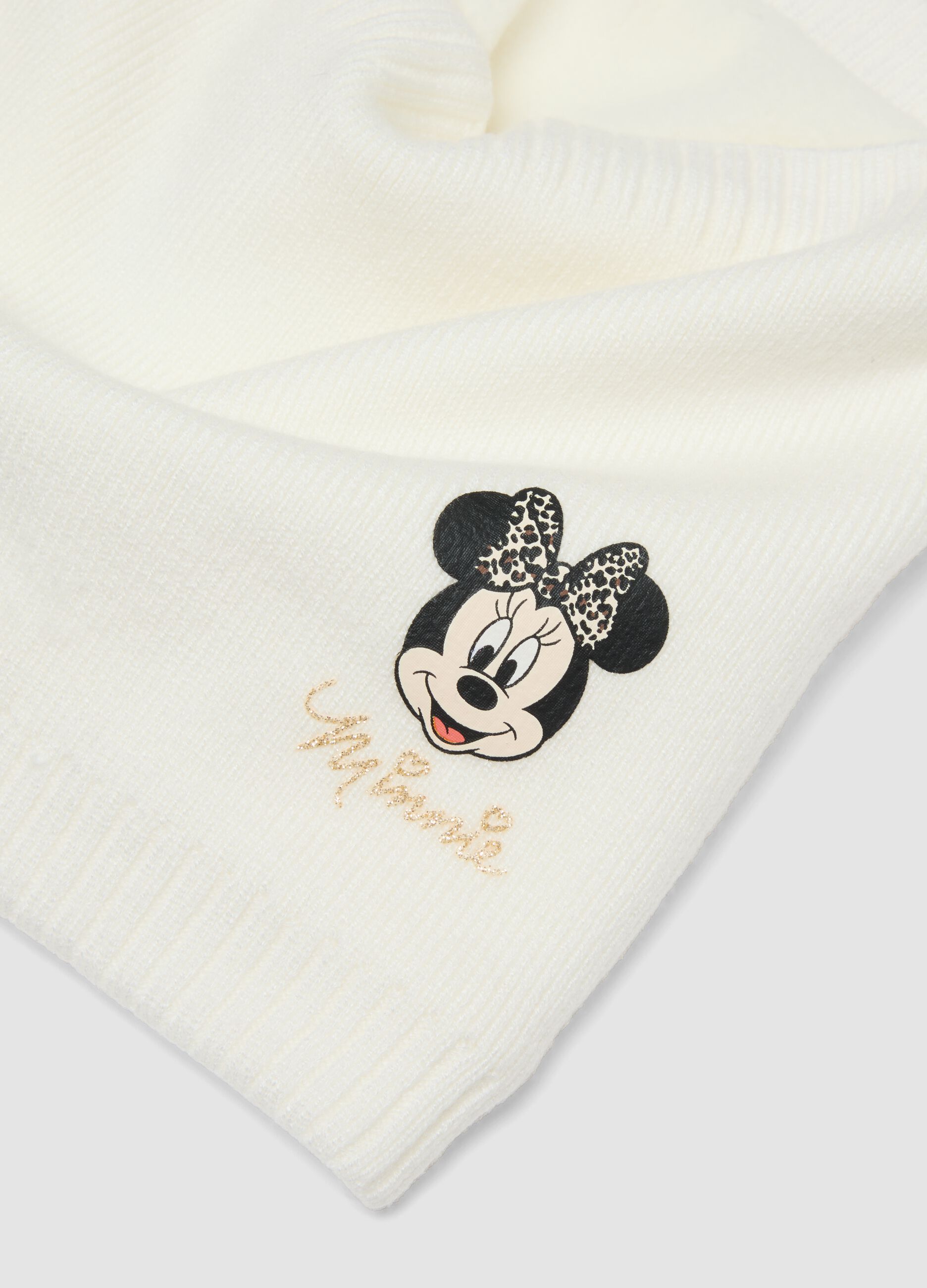 White viscose-blend scarf with Minnie print