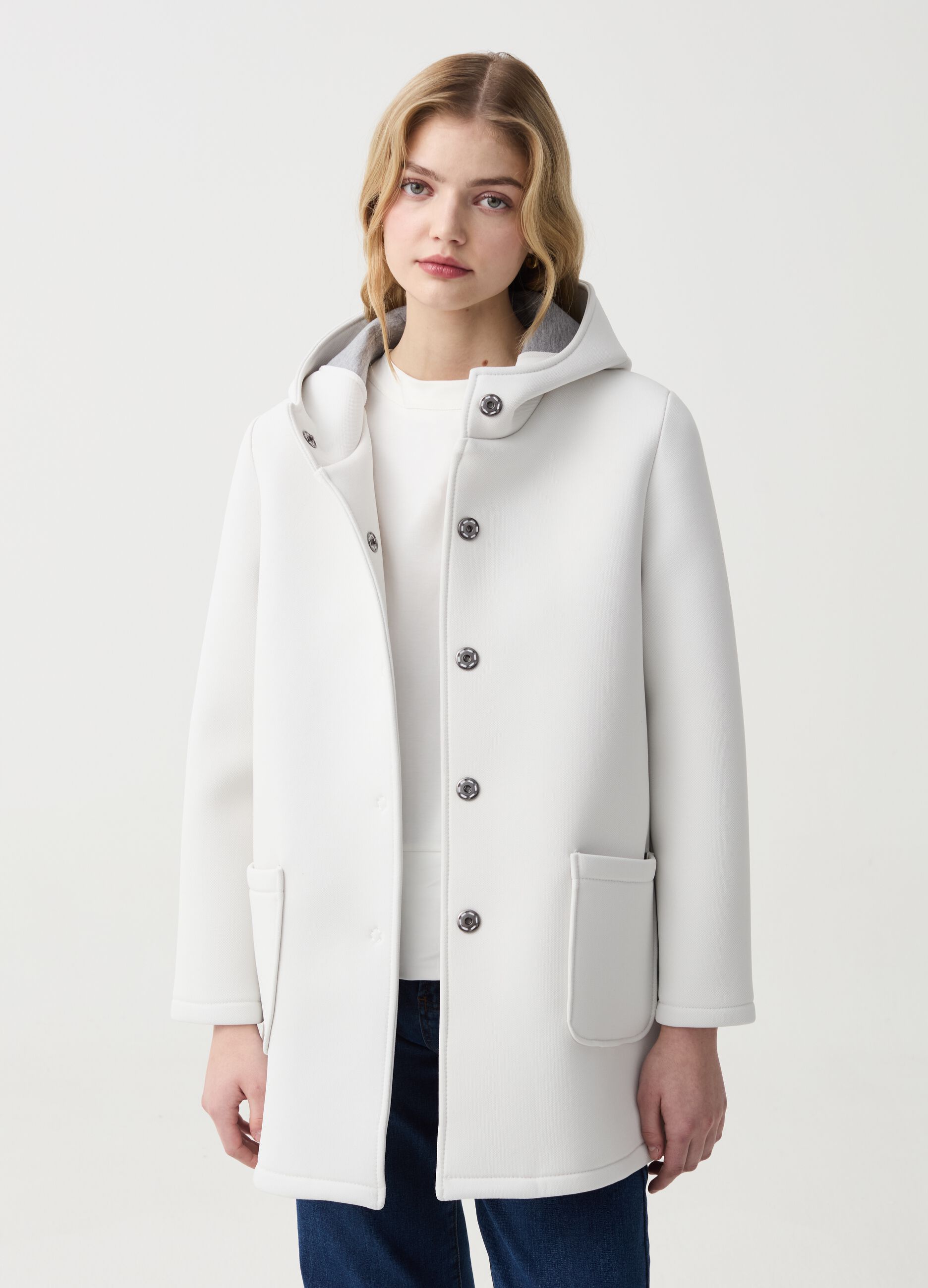 Long jacket with buttons and hood