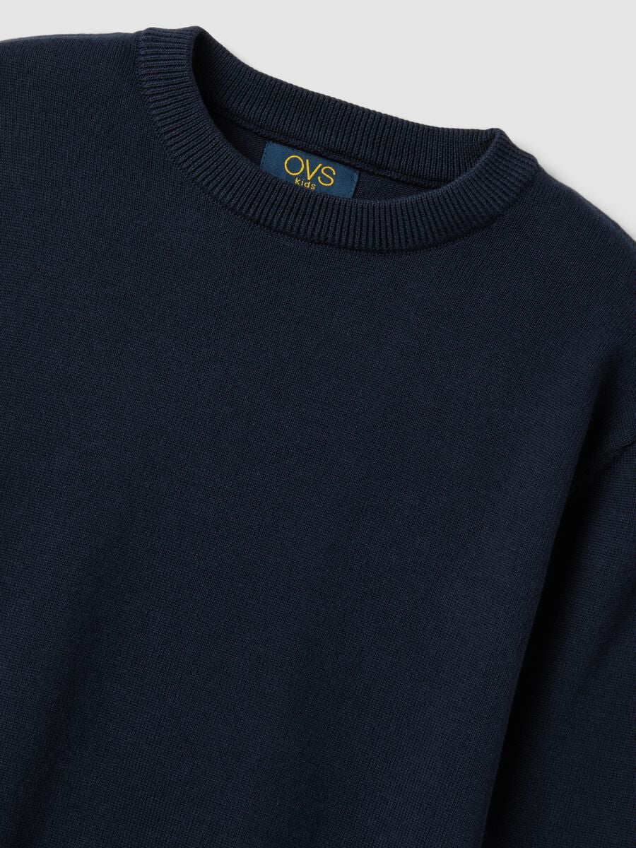 Maglia blu in puro cotone a girocollo over fit per bambino_2