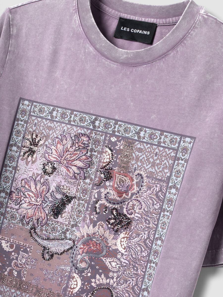 Purple pure cotton T-shirt with floral print, relaxed fit_5