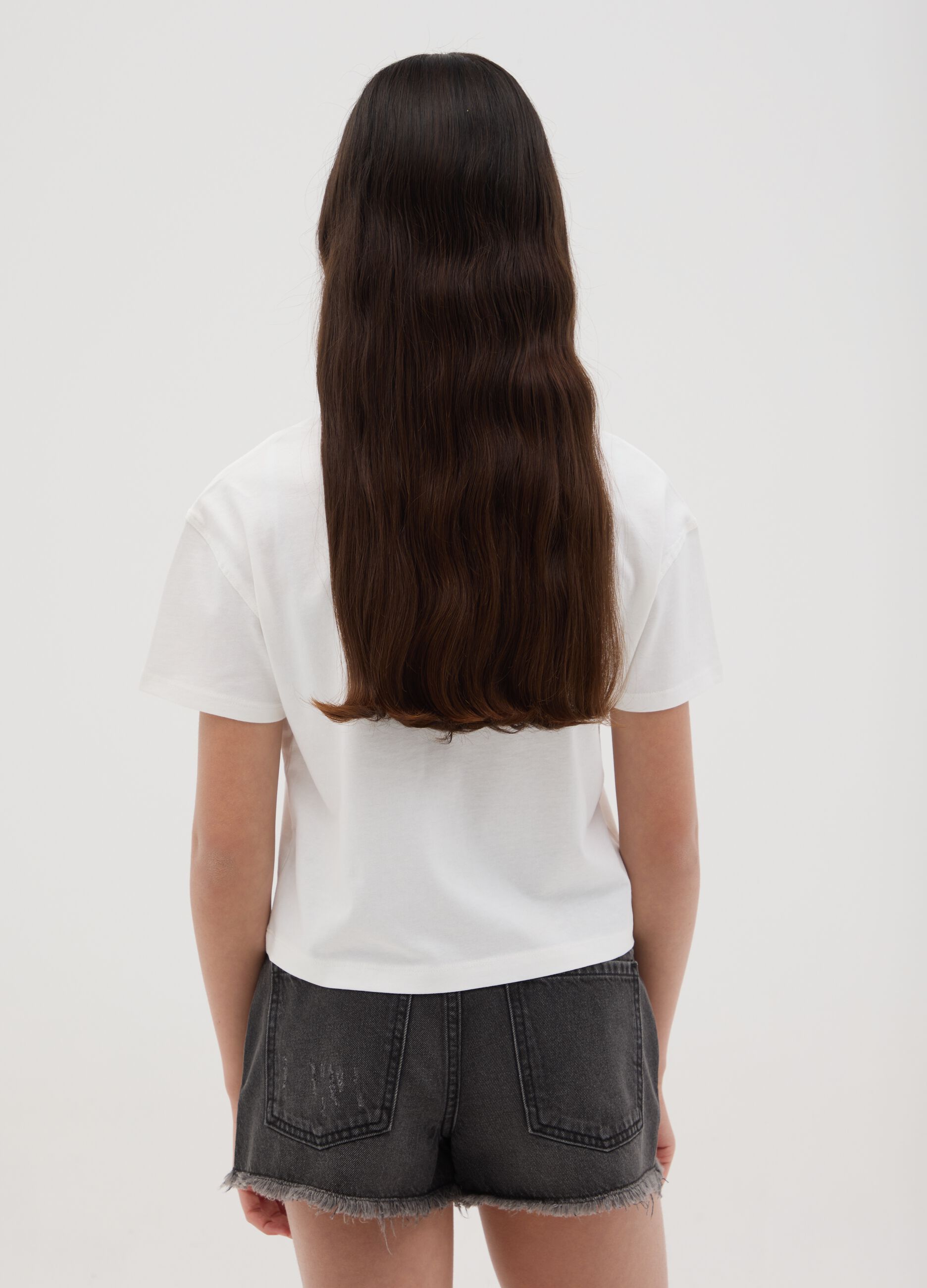 T-shirt da ragazza in puro cotone bianca regular fit con stampa