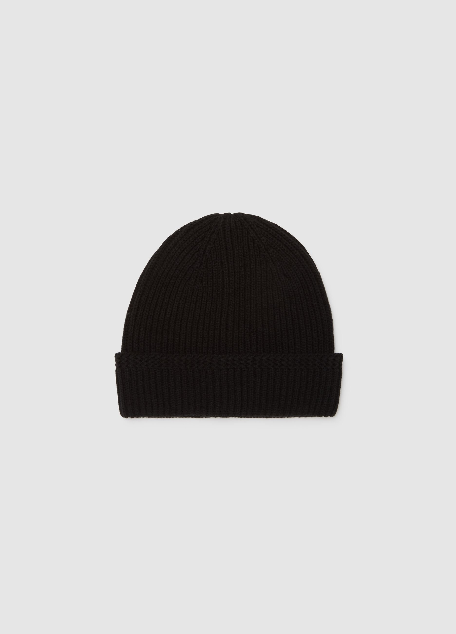 Black Cotton Blend Beanie