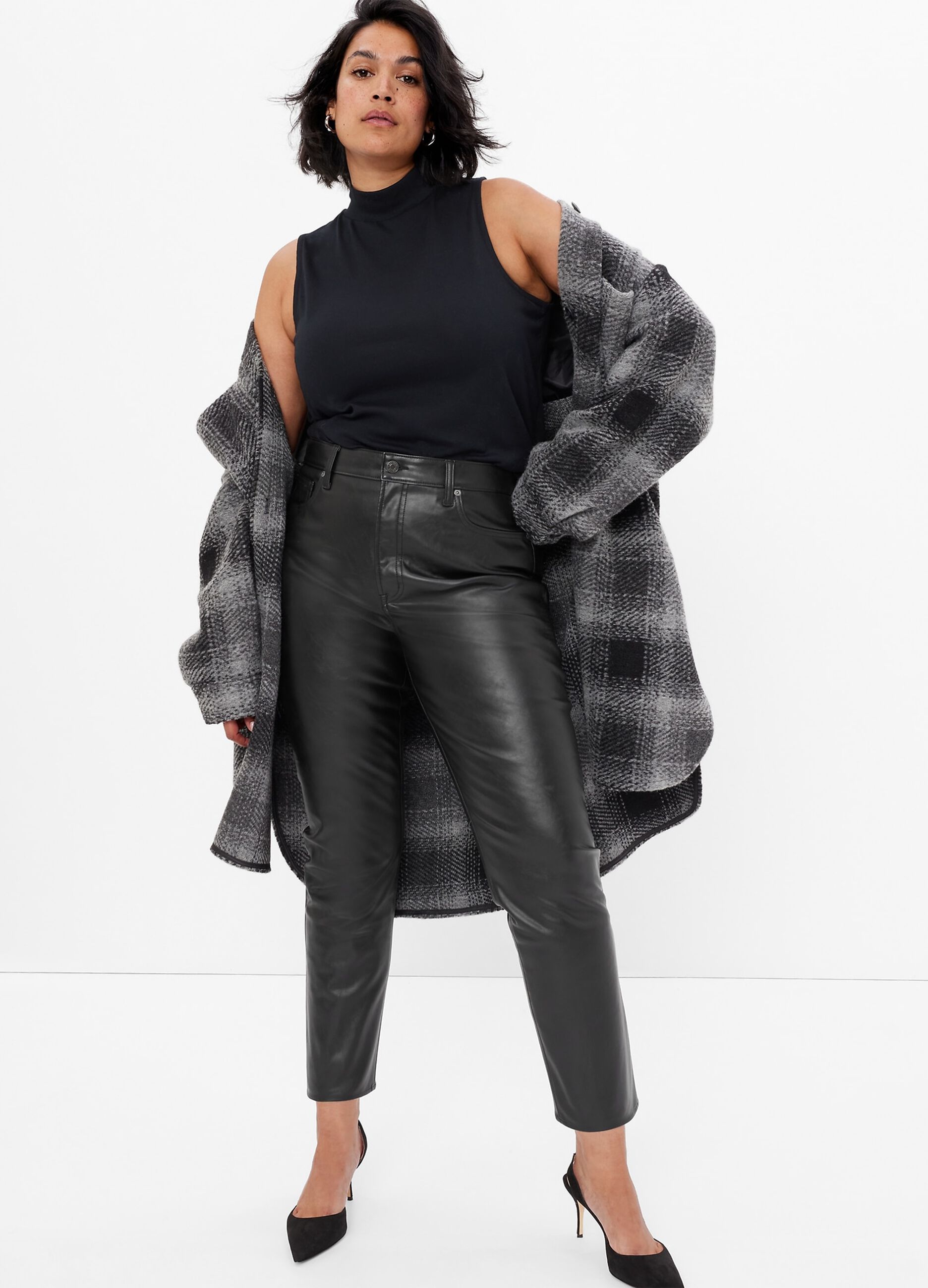 Slim-fit glossy-effect trousers