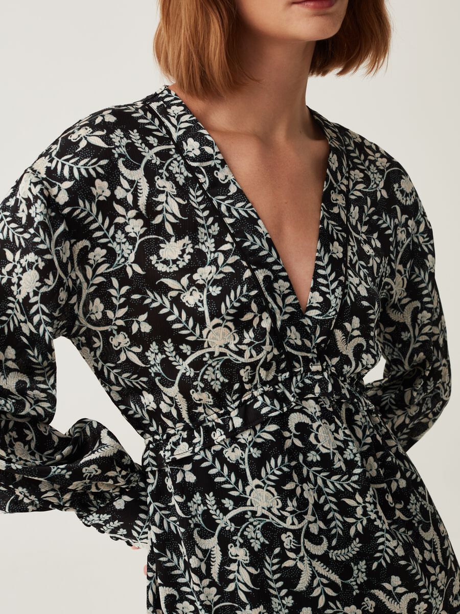 Abito midi stile impero con stampa foliage_3