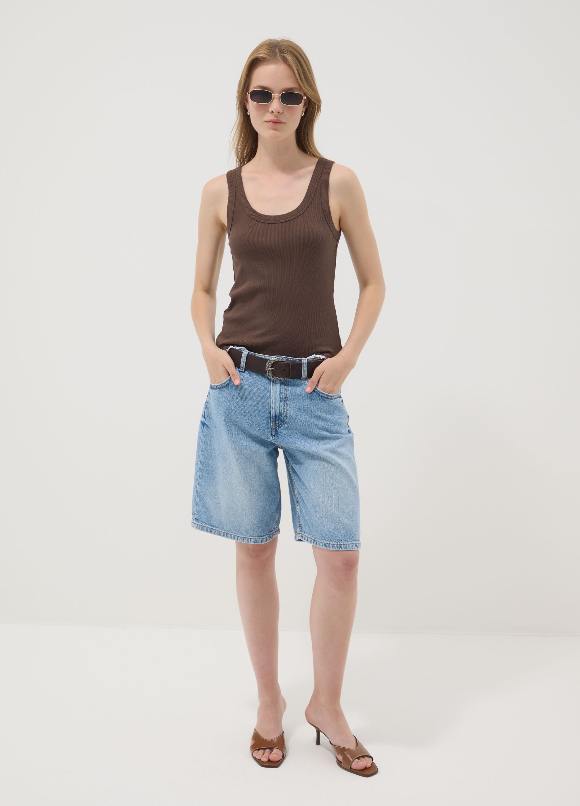 Brown pure cotton regular-fit vest top