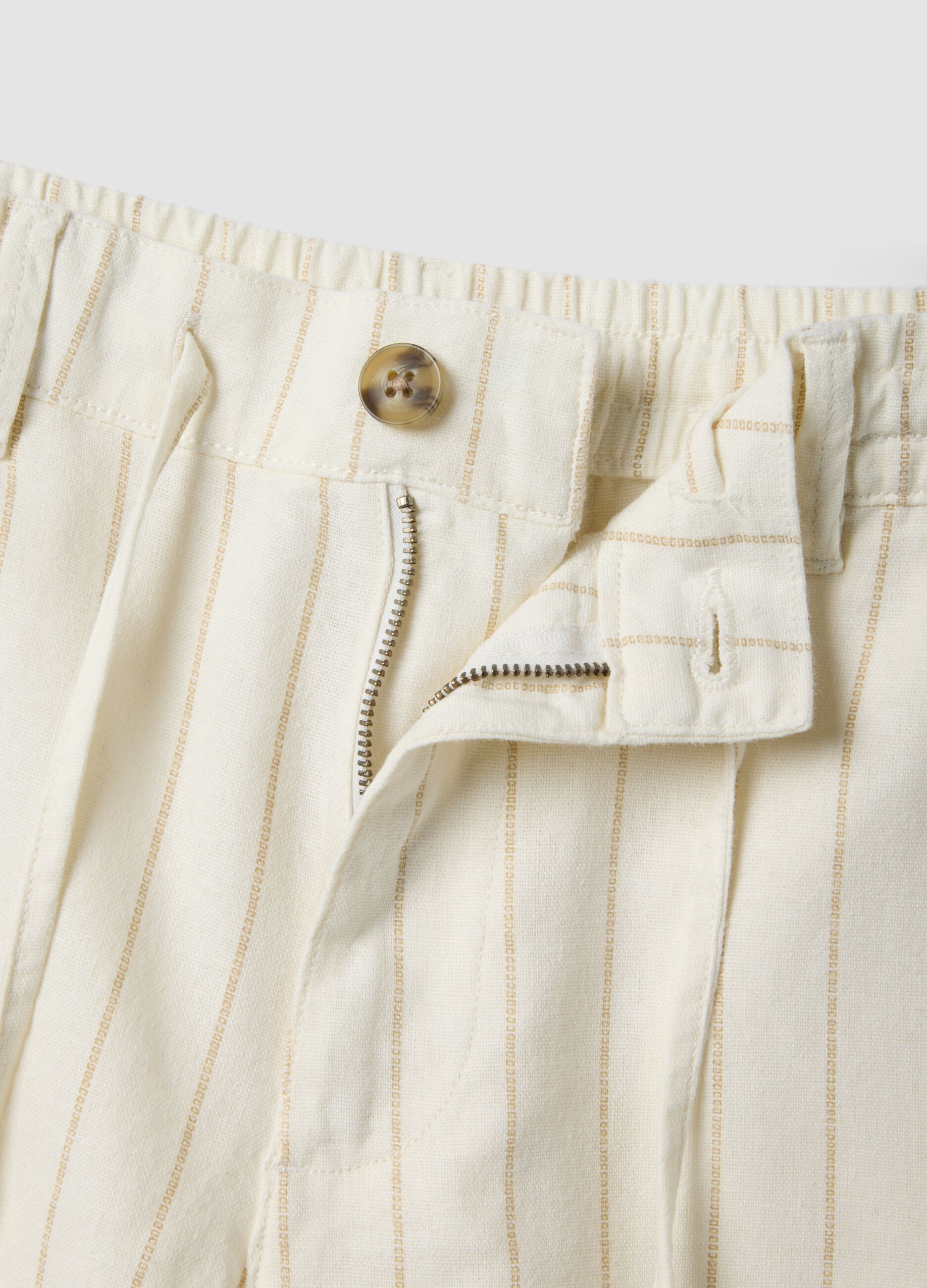 Multicolour striped linen-cotton blend shorts, regular fit