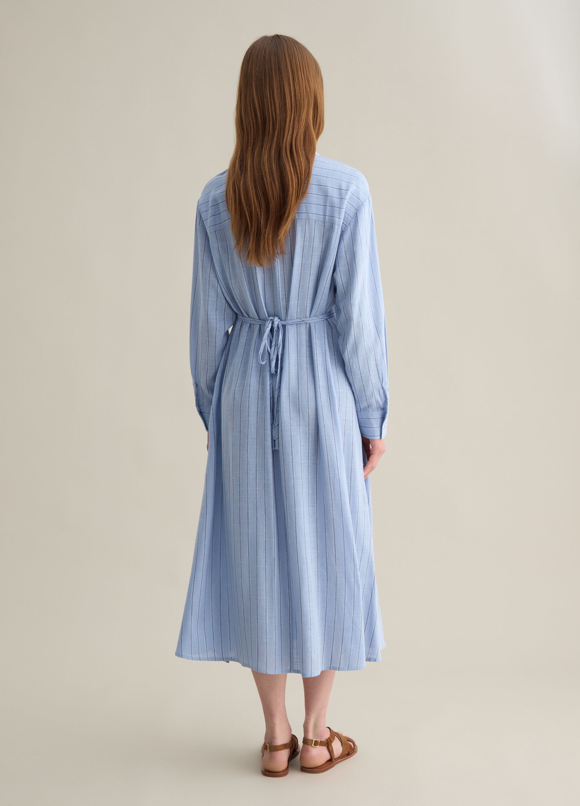Women’s multicoloured regular-fit long dress in viscose and linen blend