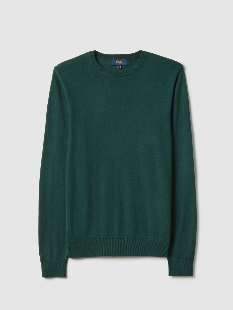 Green crewneck cotton blend pullover with regular fit_4