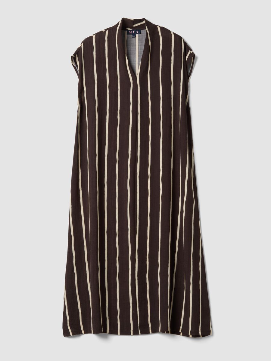 Abito midi marrone in misto viscosa a righe_5