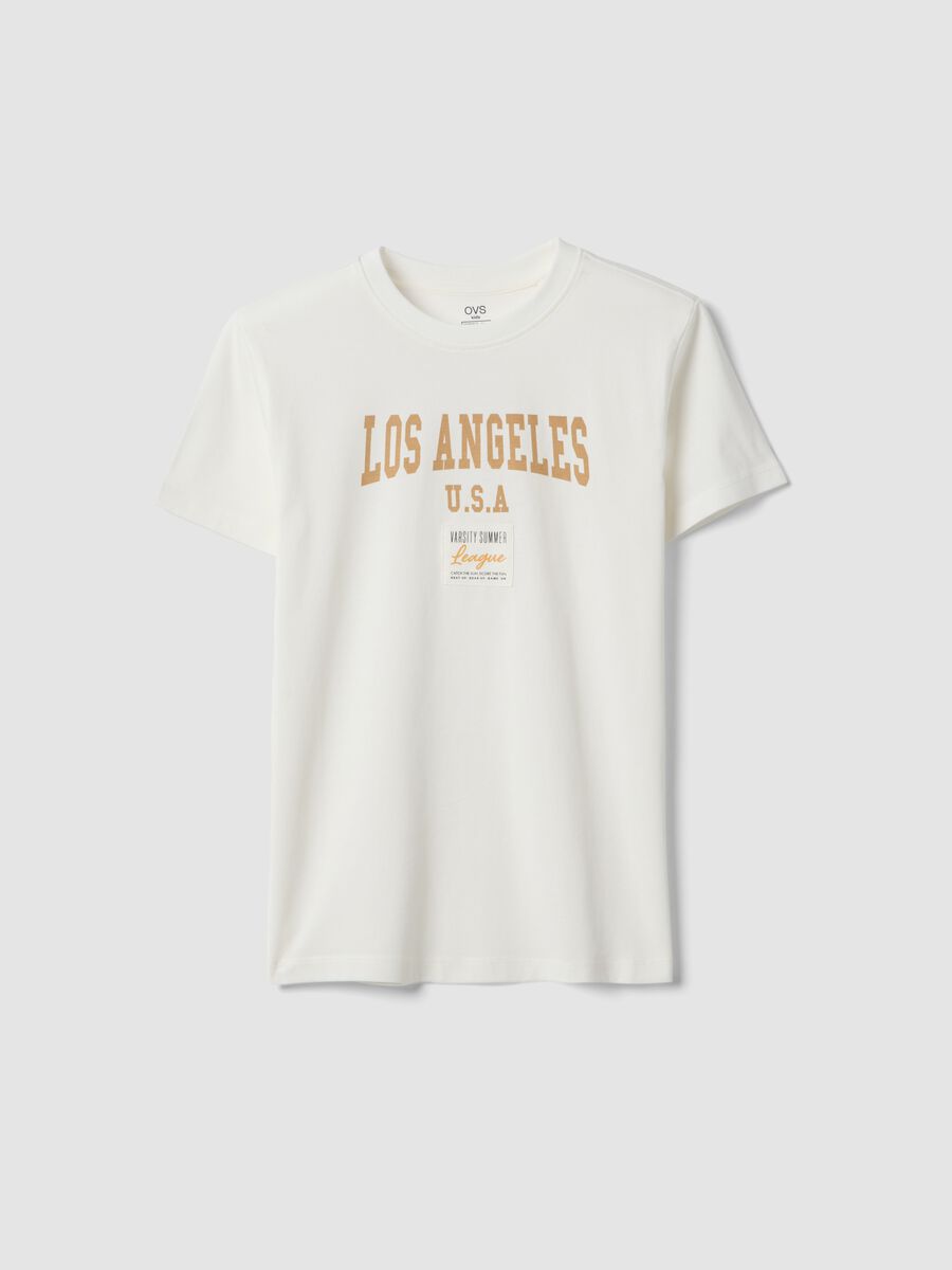 White pure cotton boy's t-shirt regular fit with print_0