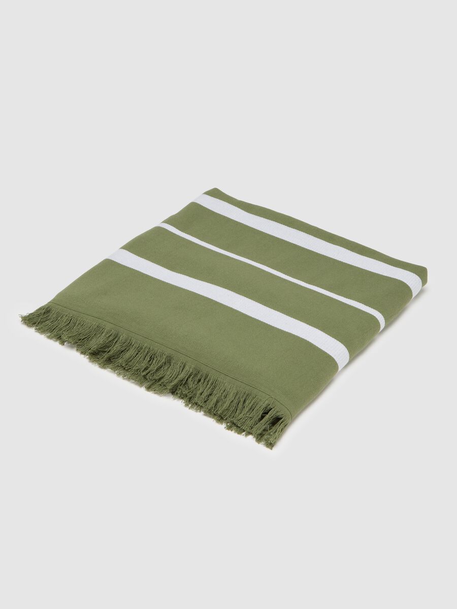 Women's multicolour cotton beach towel with fringes_0