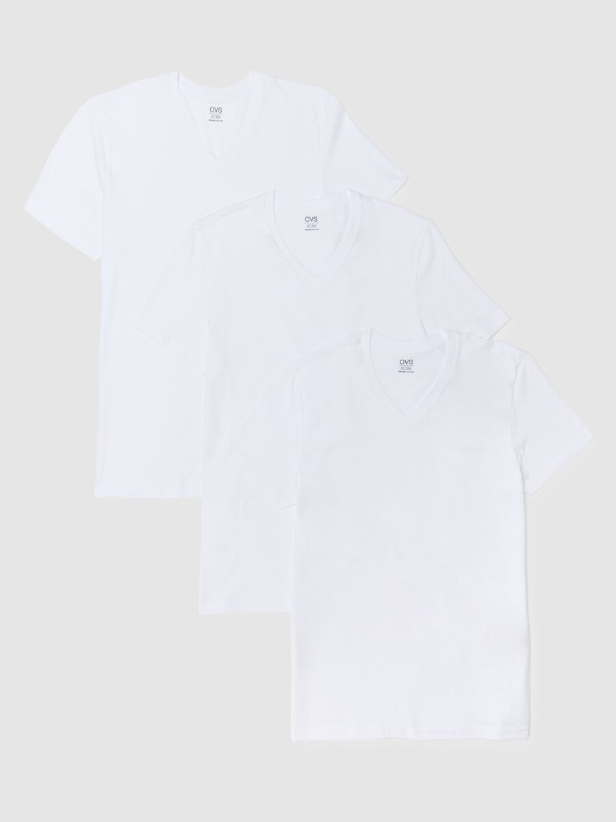 Tripack white V-neck t-shirts in pure cotton regular fit_4