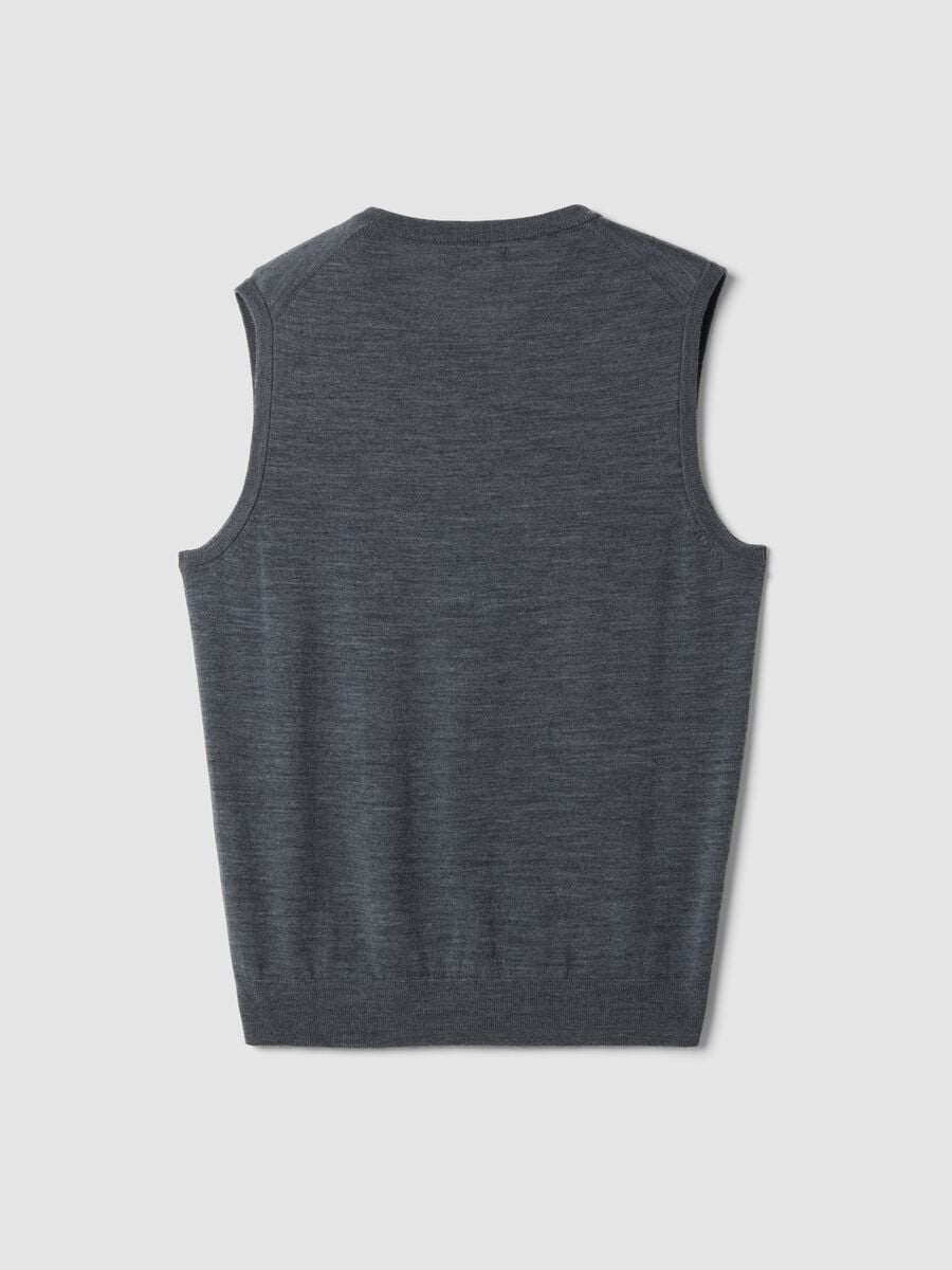 Grey m&eacute;lange pure merino wool deep V-neck waistcoat, regular fit_2