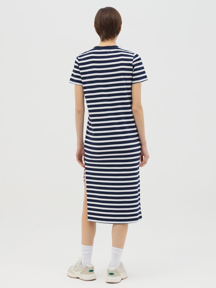 Blue and white striped midi dress in stretch cotton_3