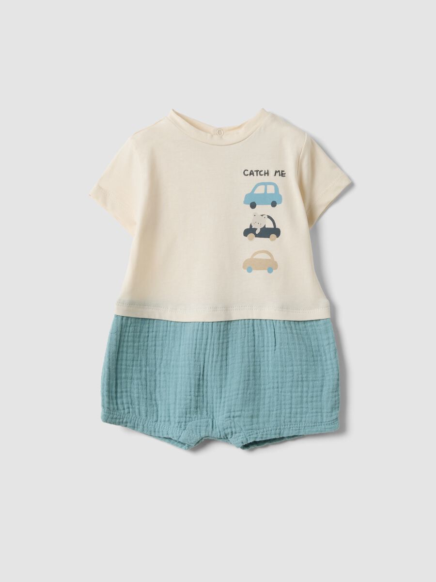 Blue and white pure cotton baby romper_0