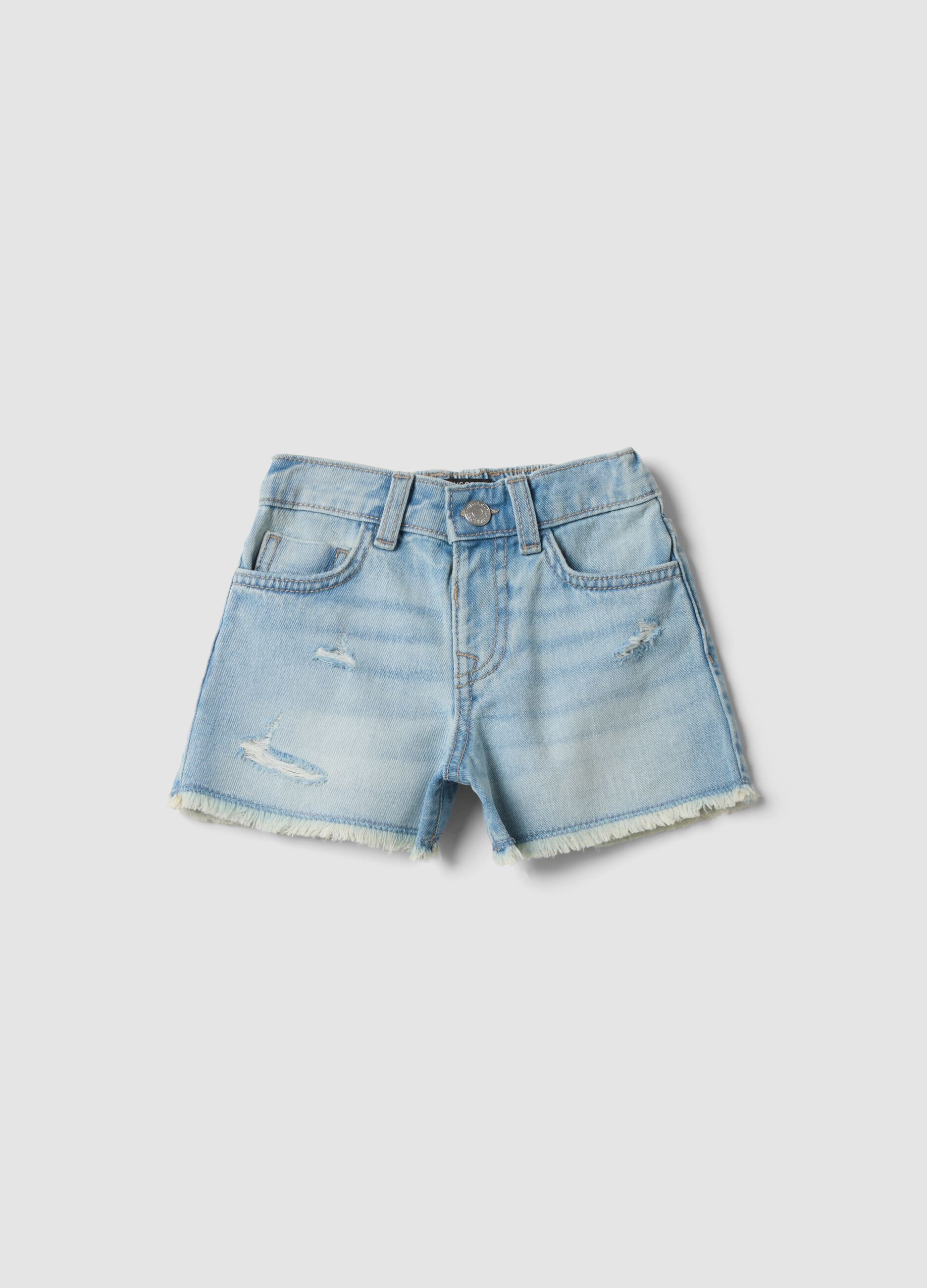 Shorts denim blu in puro cotone da bambina regular fit con strappi