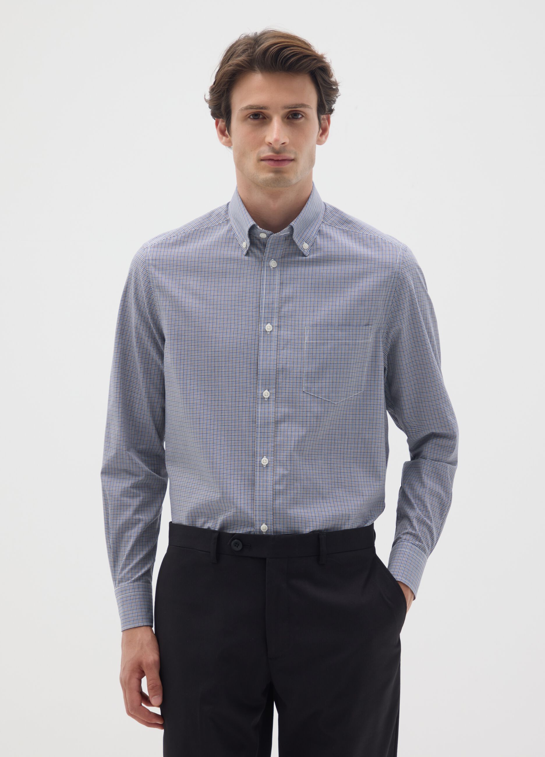 Camicia in misto cotone blu regular fit