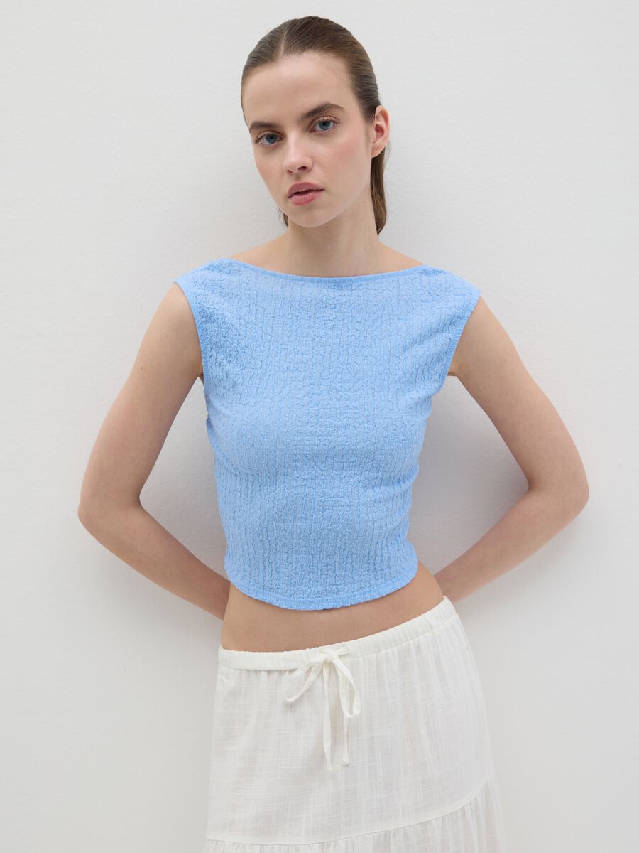 Form-fitting blue top in stretch fabric_0