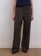 Pantaloni marroni wide leg in viscosa elasticizzata a quadri_1