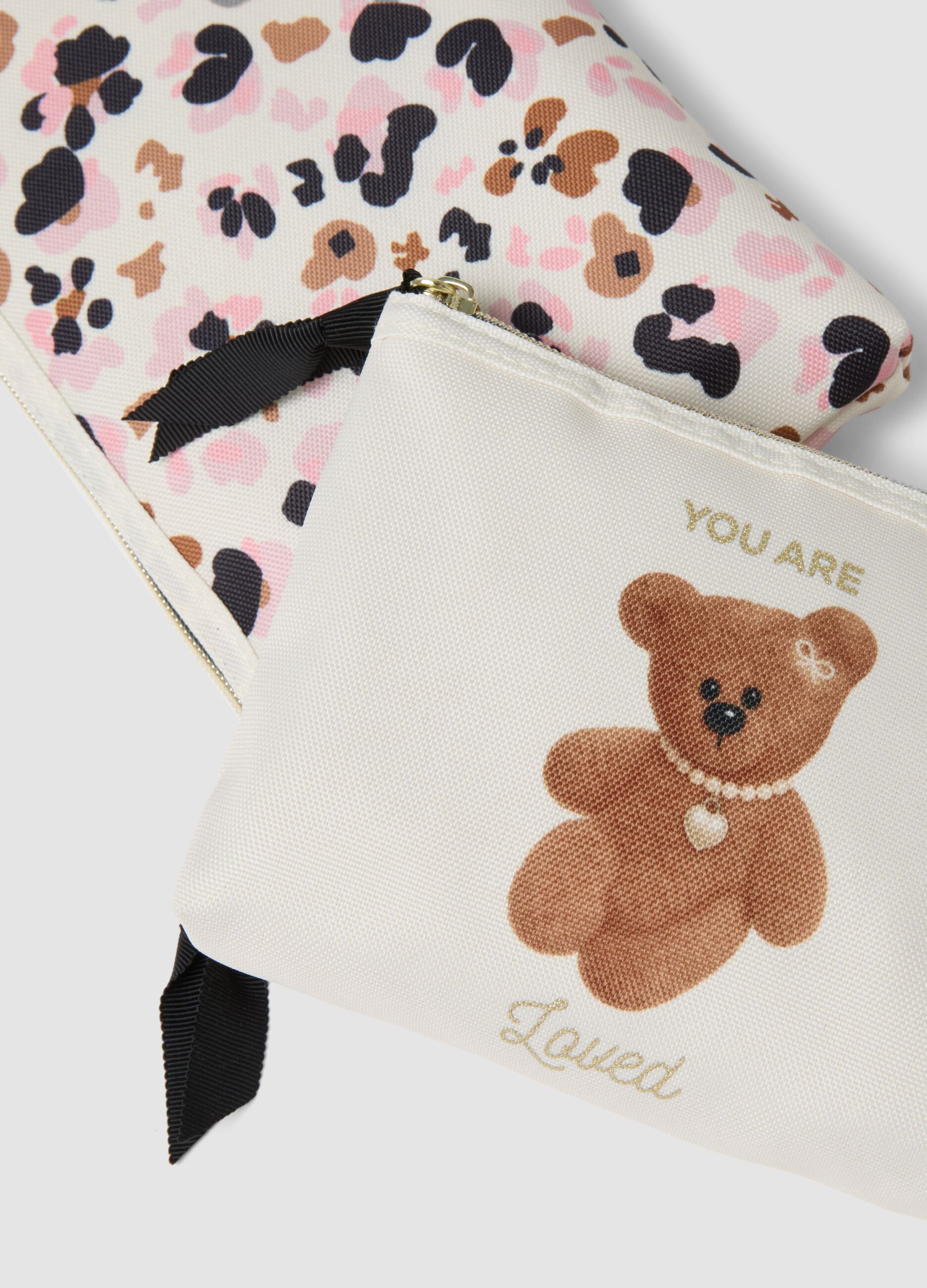 White animal-print pouch set