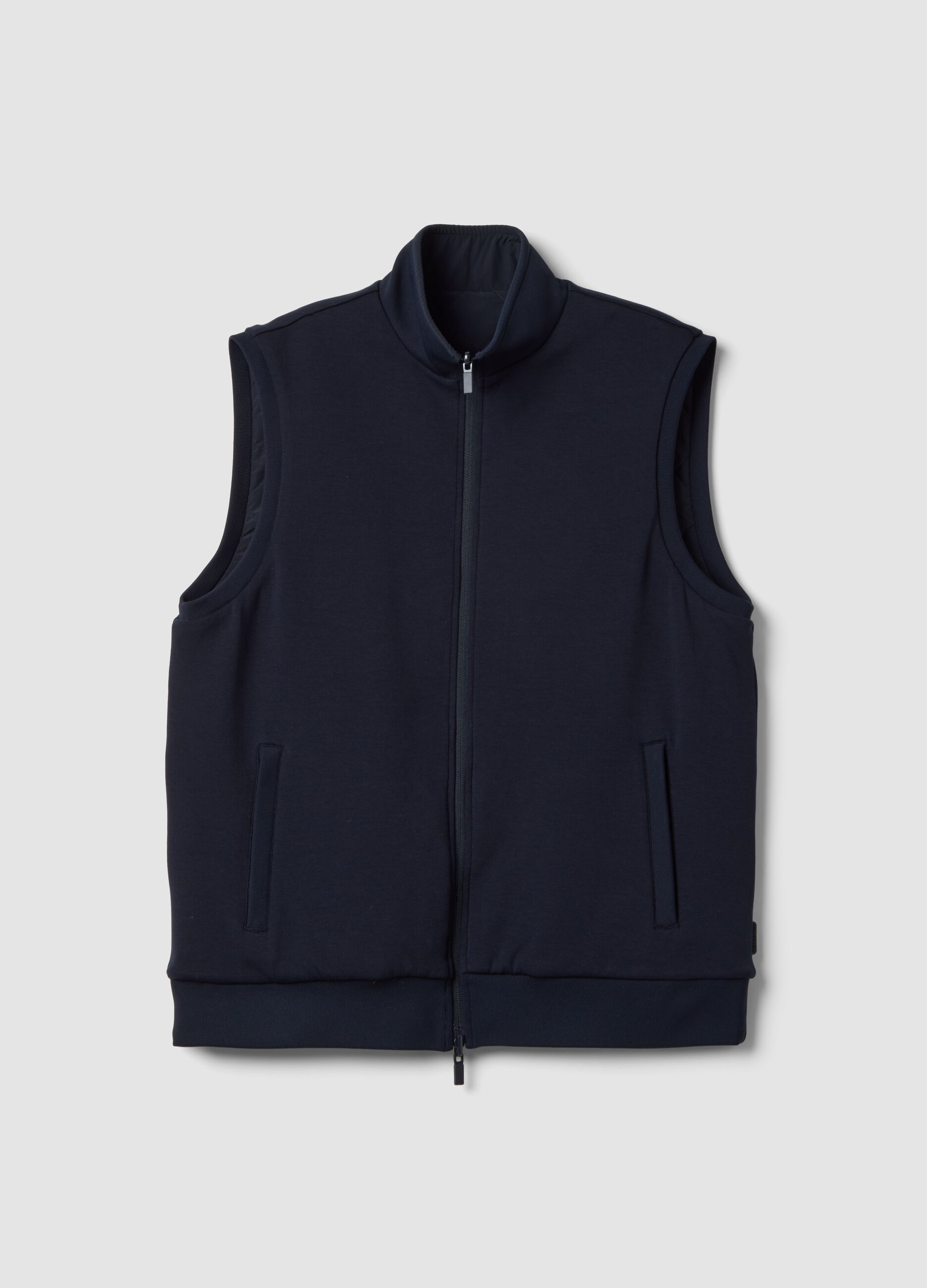 Gilet blu in cotone elasticizzato con colletto regular fit