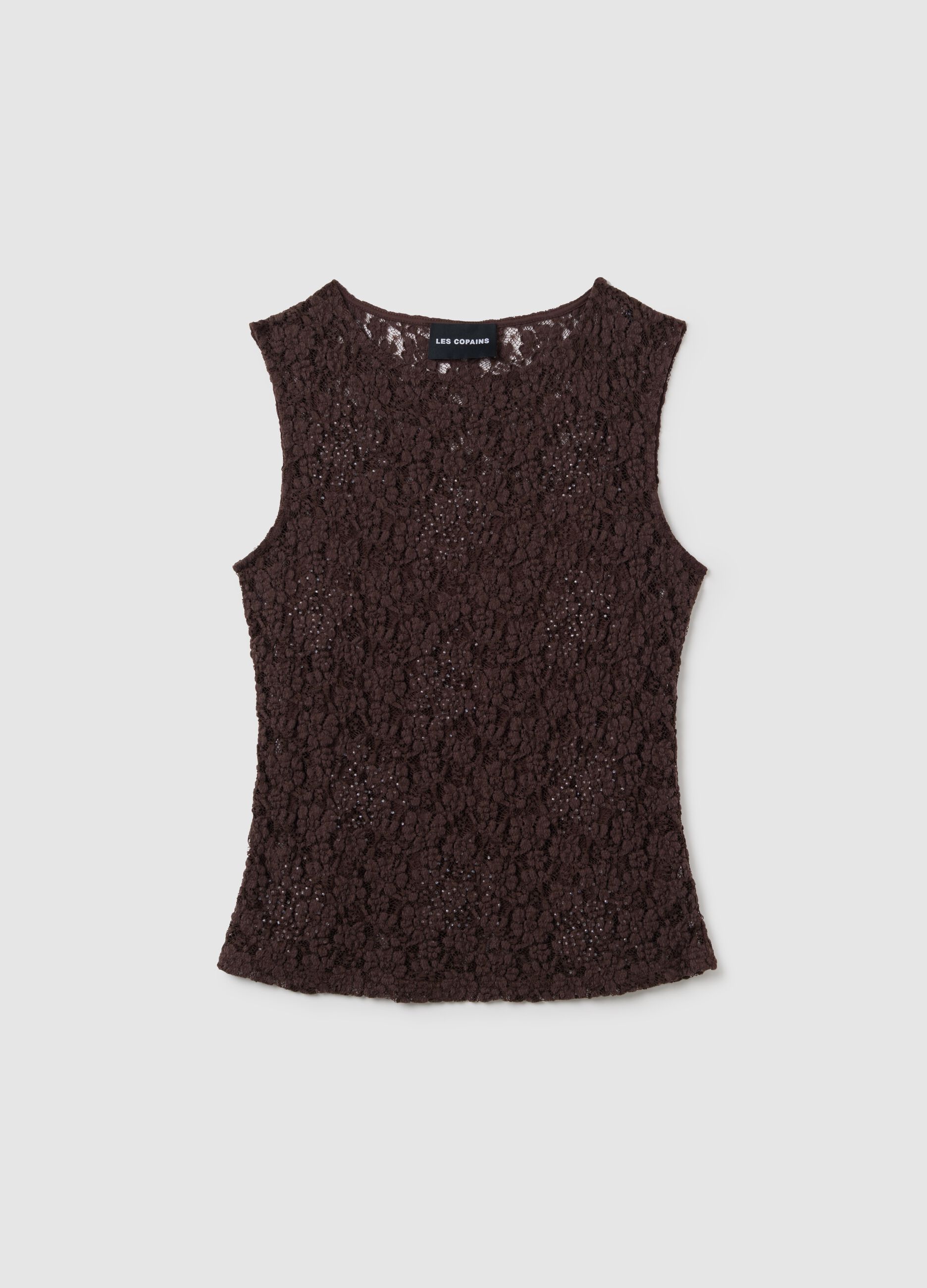 Women's sleeveless brown cotton blend fitted top