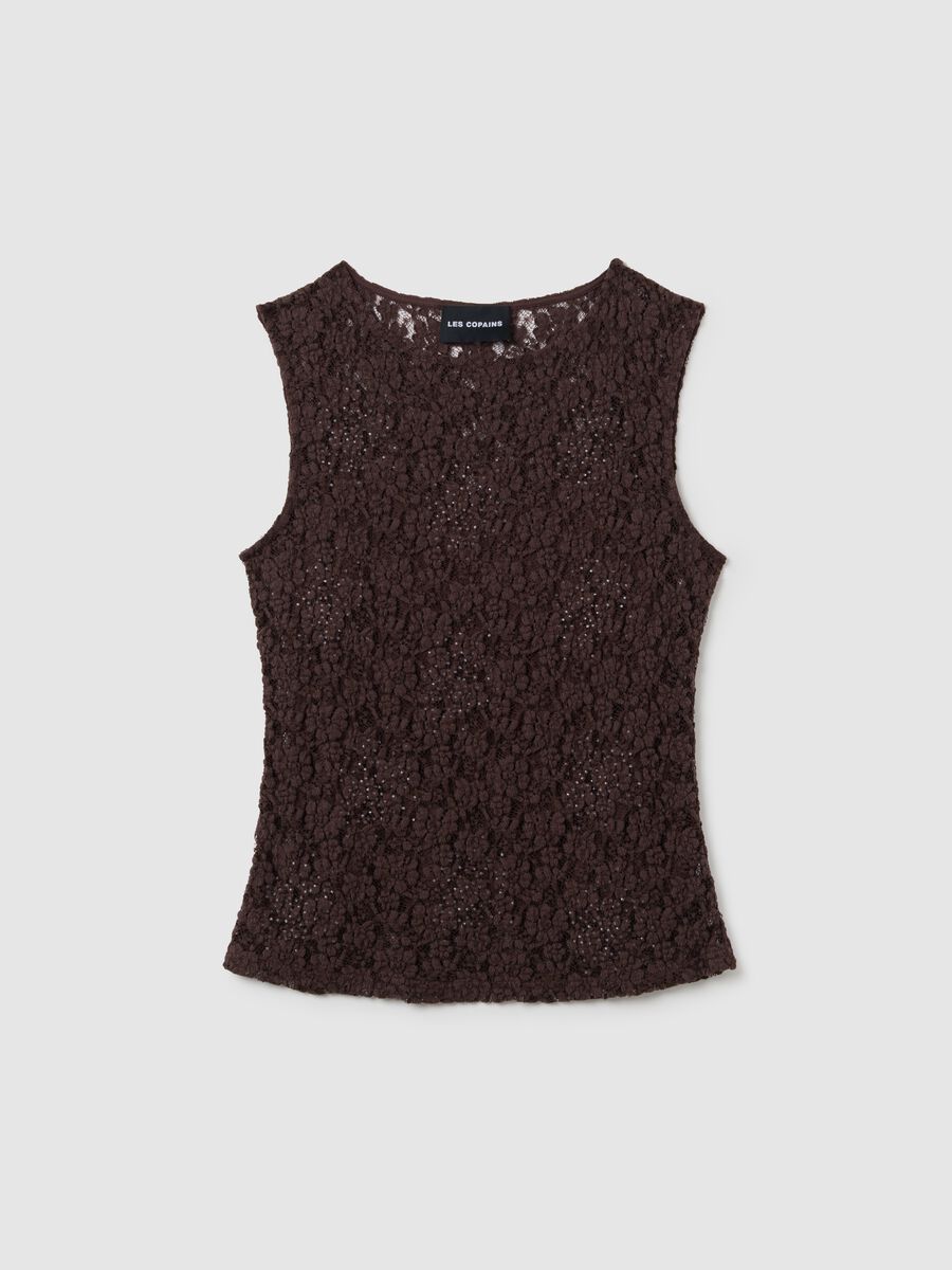 Women's sleeveless brown cotton blend fitted top_4