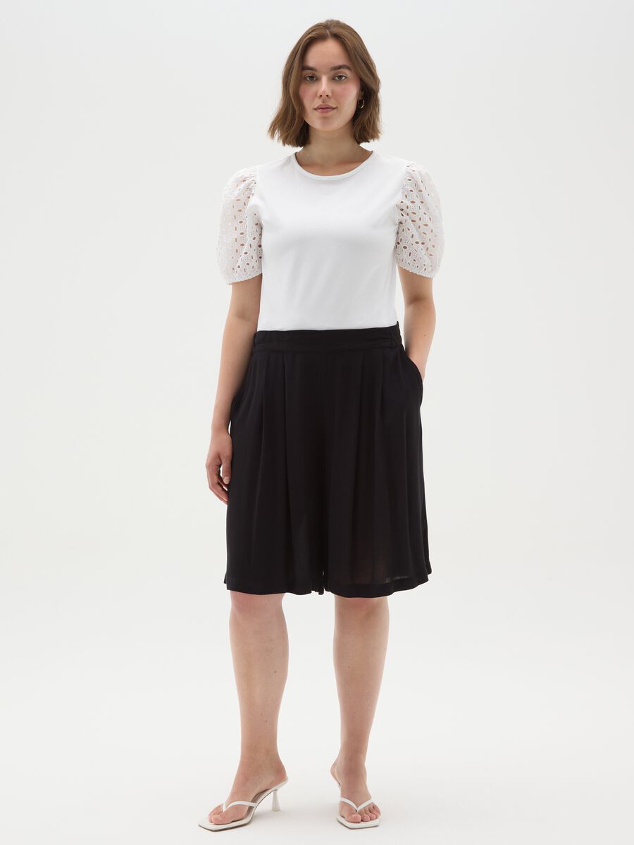 Women's white regular fit stretch cotton T-shirt with balloon sleeves_2
