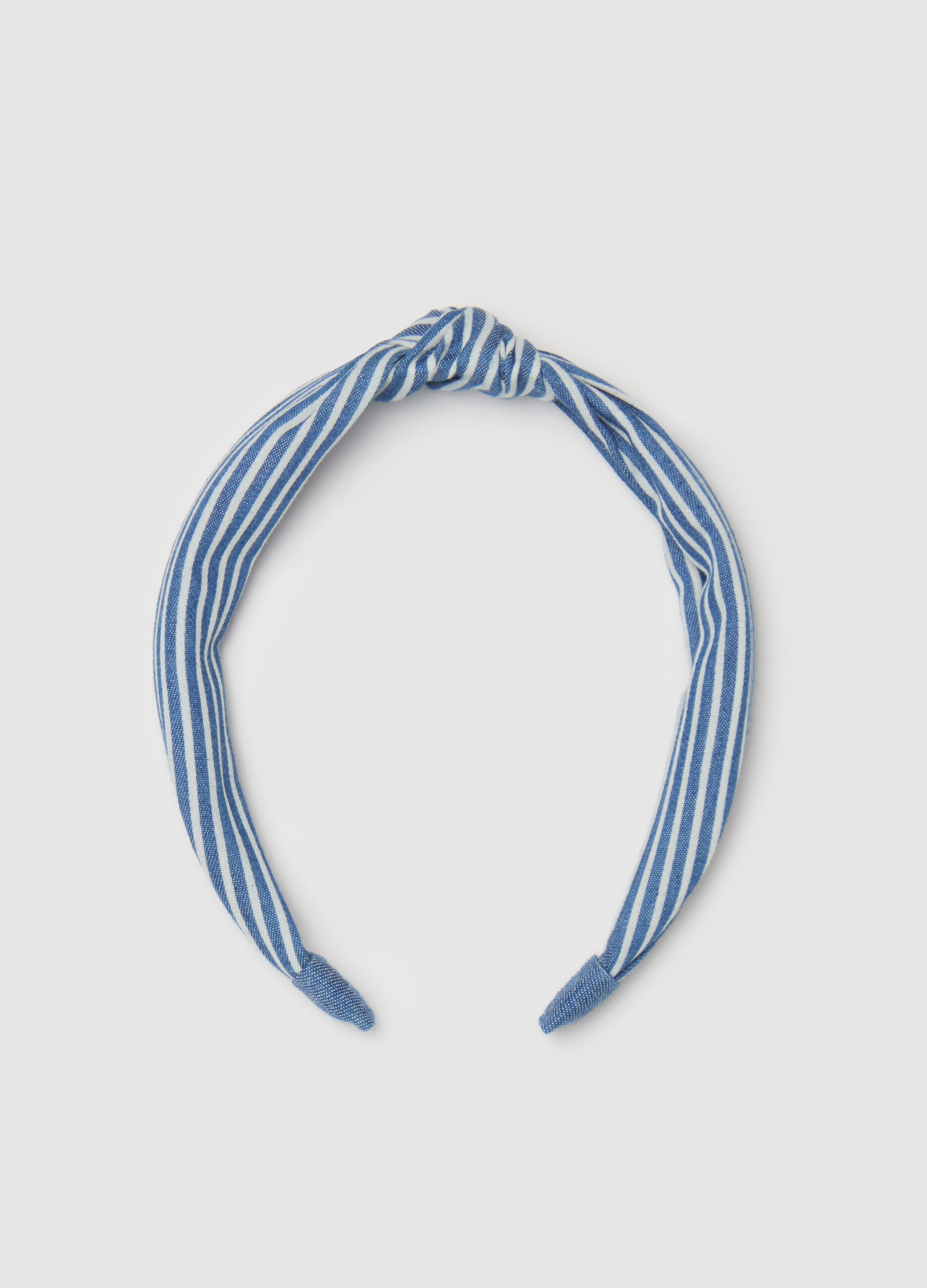 Alice band with white and blue striped knot