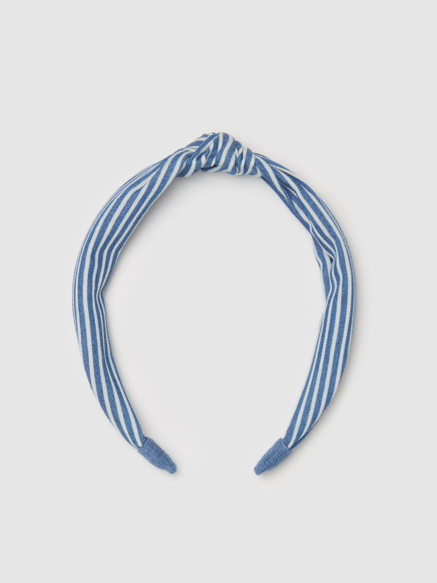 Alice band with white and blue striped knot_0