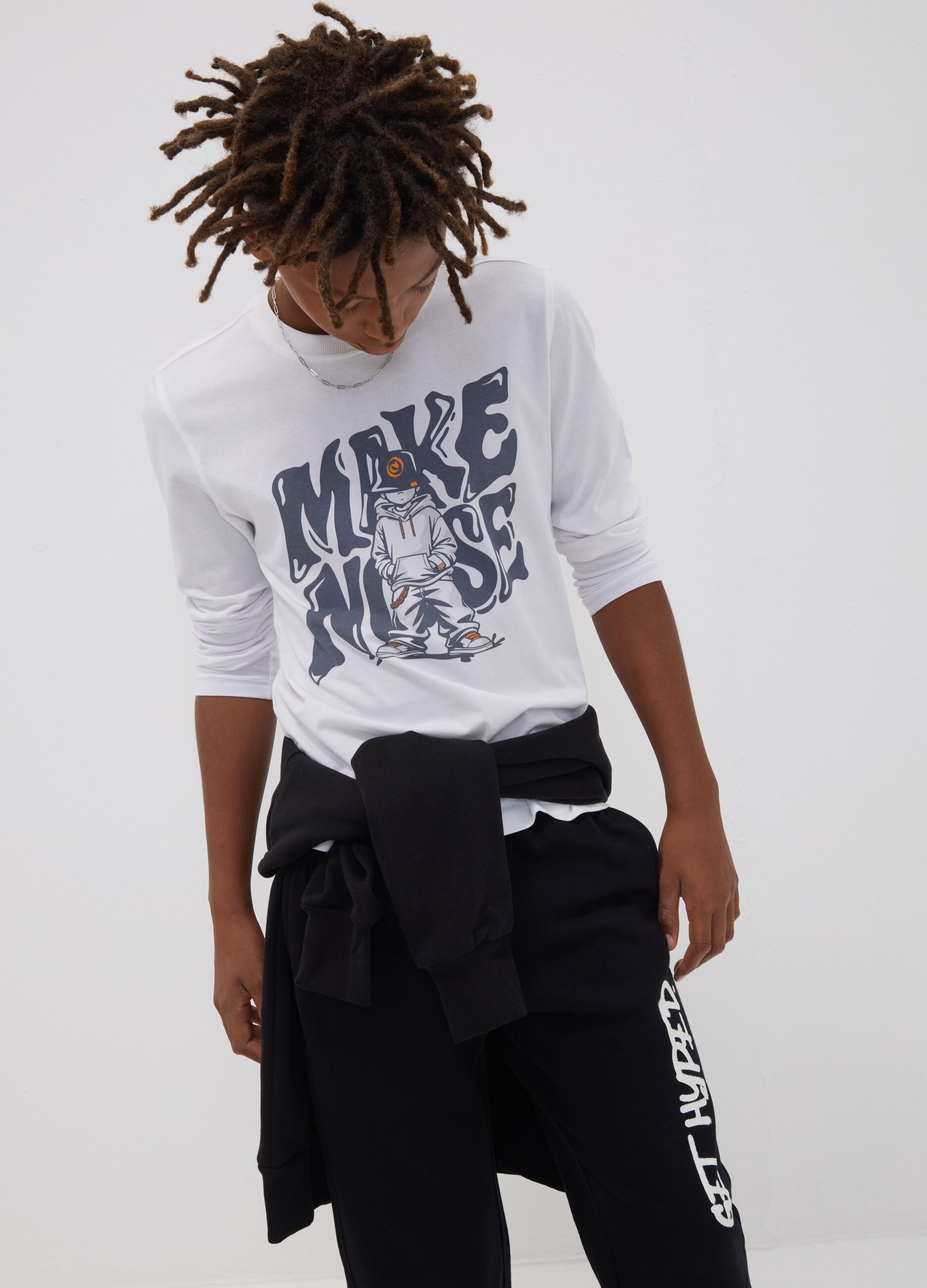 Boys&rsquo; white relaxed-fit T-shirt in pure organic cotton