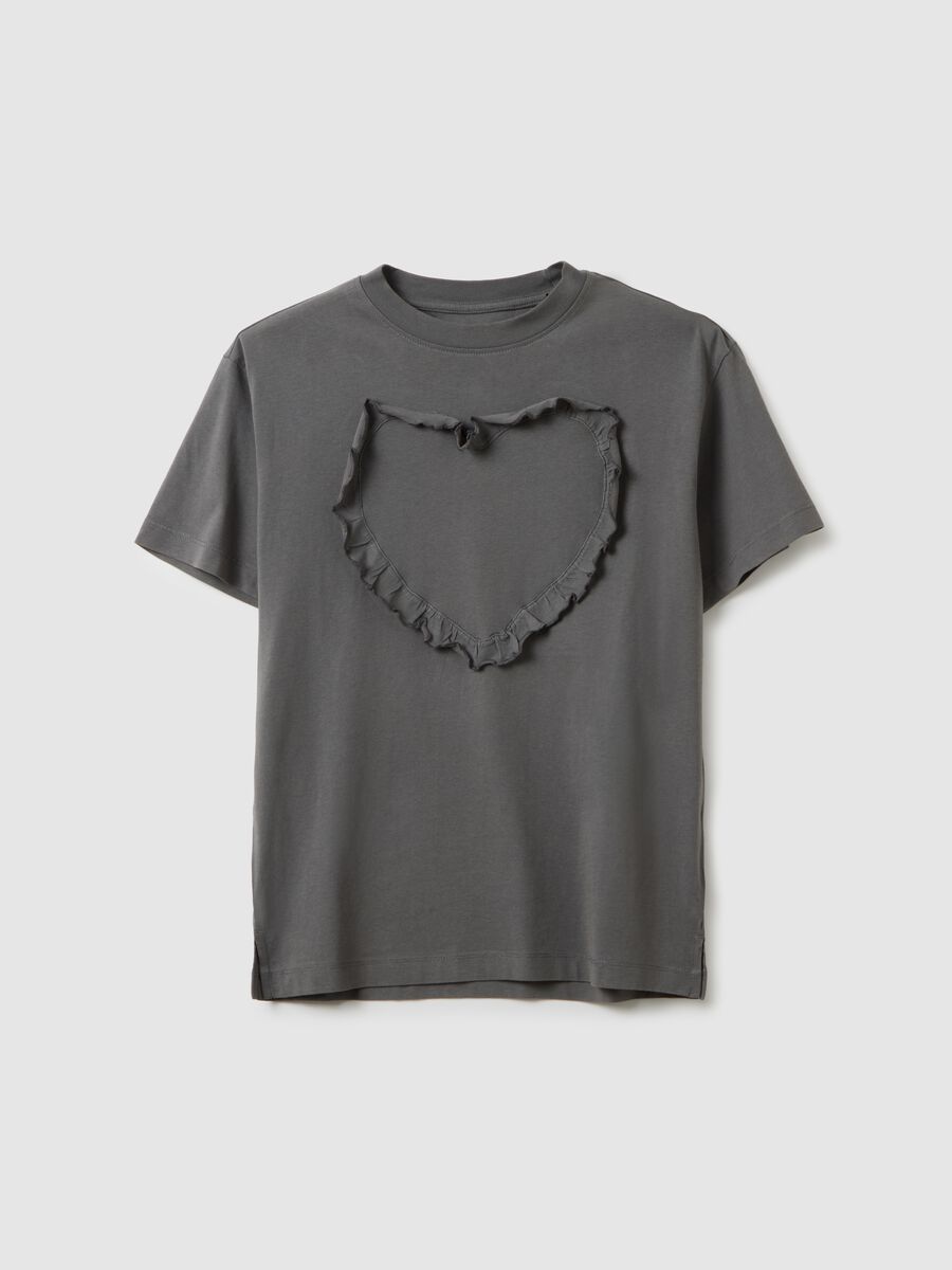 T-shirt in puro cotone grigia regular fit con volant_4