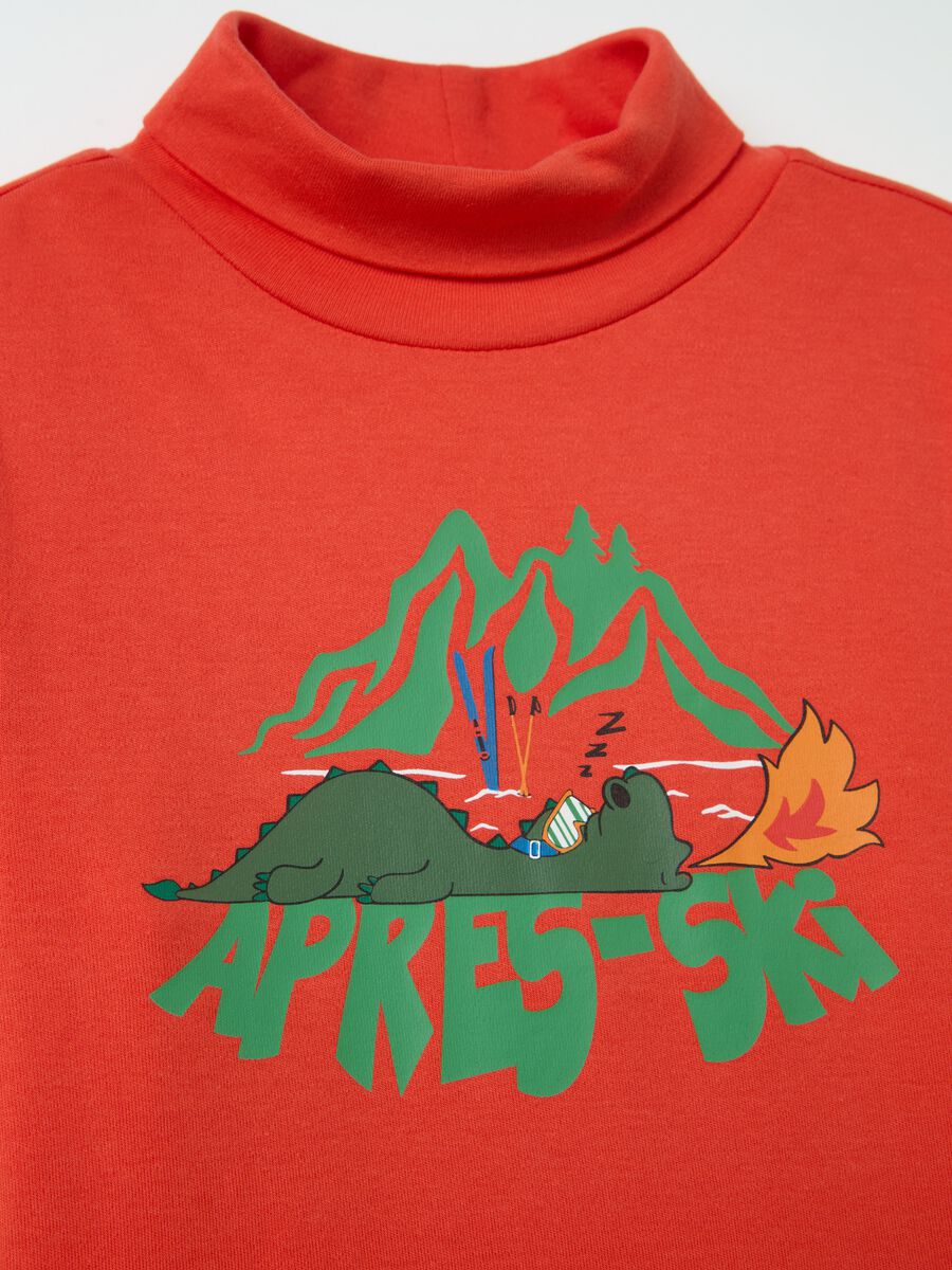 Cotton T-shirt with high neck and print_2