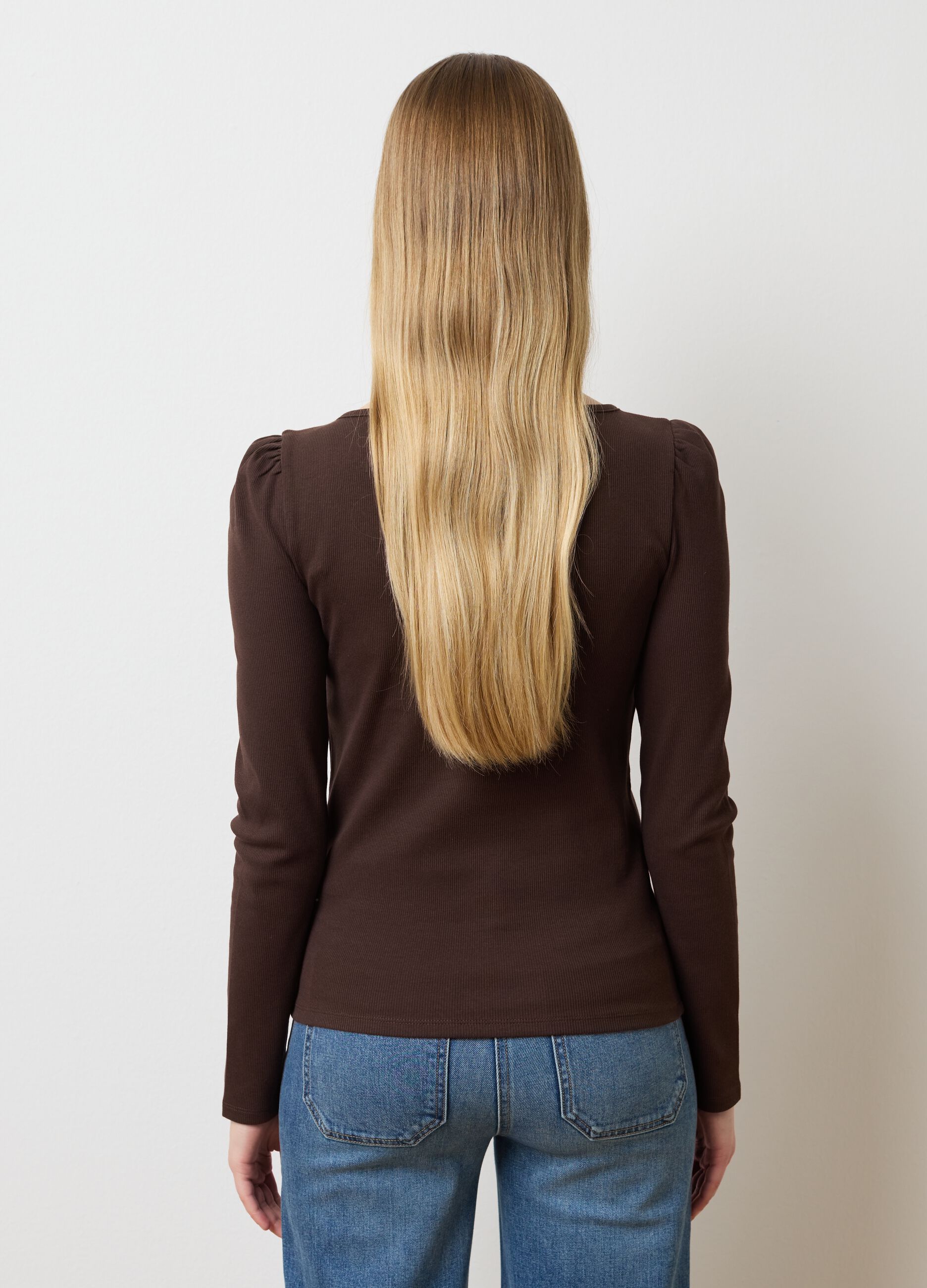 Stretch Long Sleeve Brown T-shirt