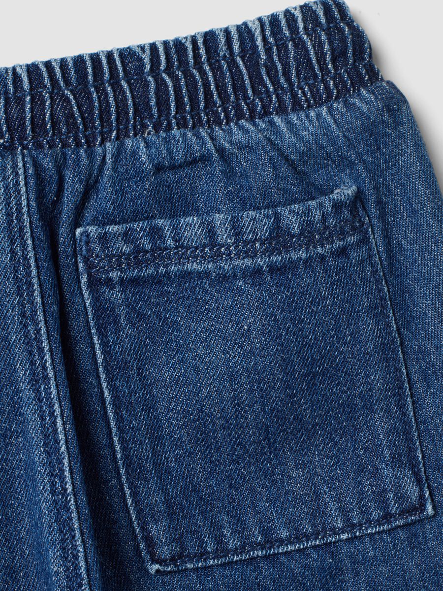 Blue denim trousers in a cotton and viscose blend with elasticated waist_3