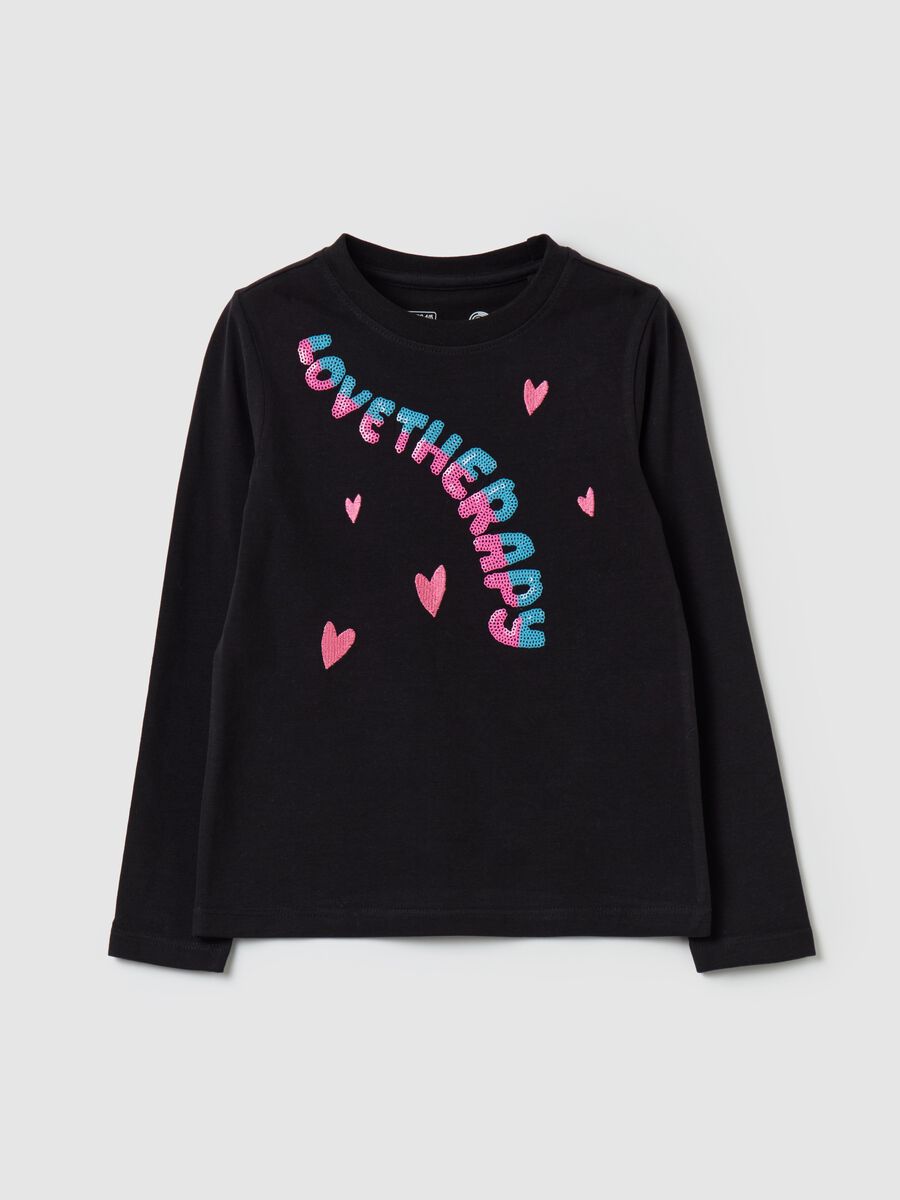 T-shirt with "Love Therapy” sequinned lettering_0