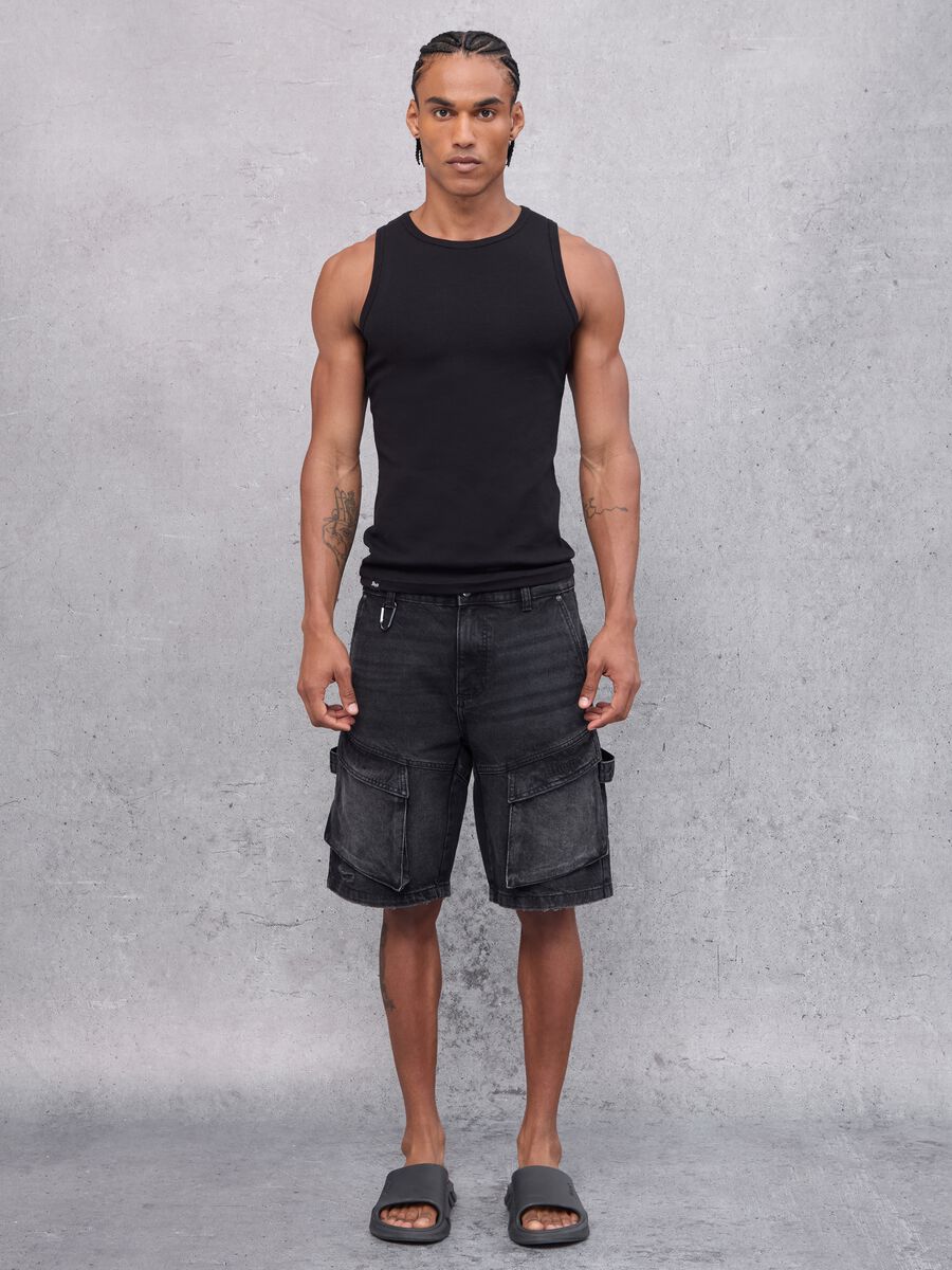 Denim Cargo Shorts Black_1