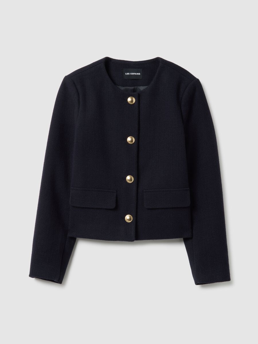 Blue viscose blend blazer in regular fit with gold buttons_4